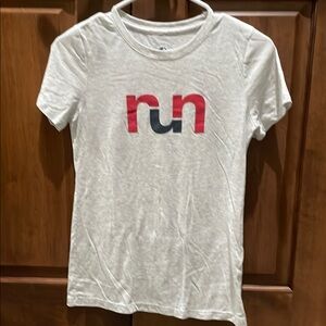 Oiselle Gray T-Shirt with Red and Blue ‘run’